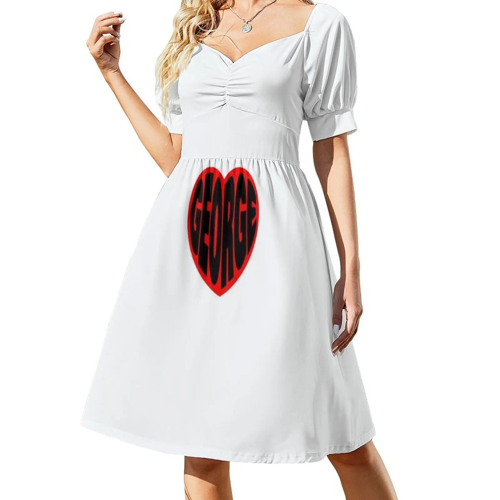 George In My Heart Preppy Style Mini Dress For Women A-Line Loose Fit Casual Day Dress Love Heart Boy Boyfriend George Women's