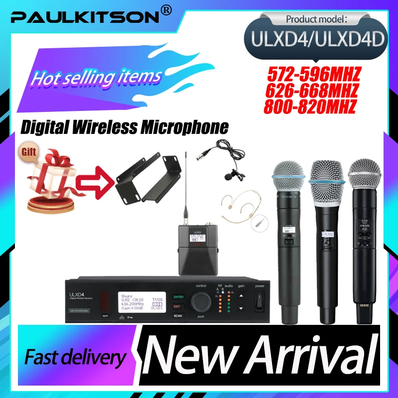 Paulkitson True Diversity ULXD4 BETA58A Collar Earphones Professional Wireless Digital Microphone System Stage Performance Party