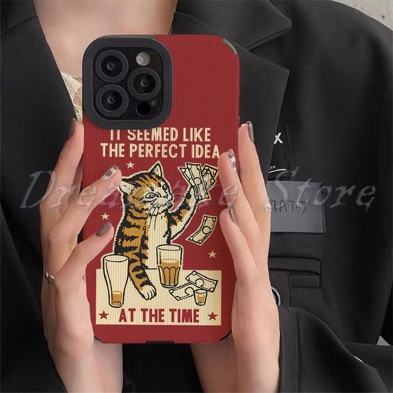 Drunk Cat Phone Case for Iphone 11 Pro Max 12 13 Iphone 14 Pro Max Iphone 15 Pro Max Case