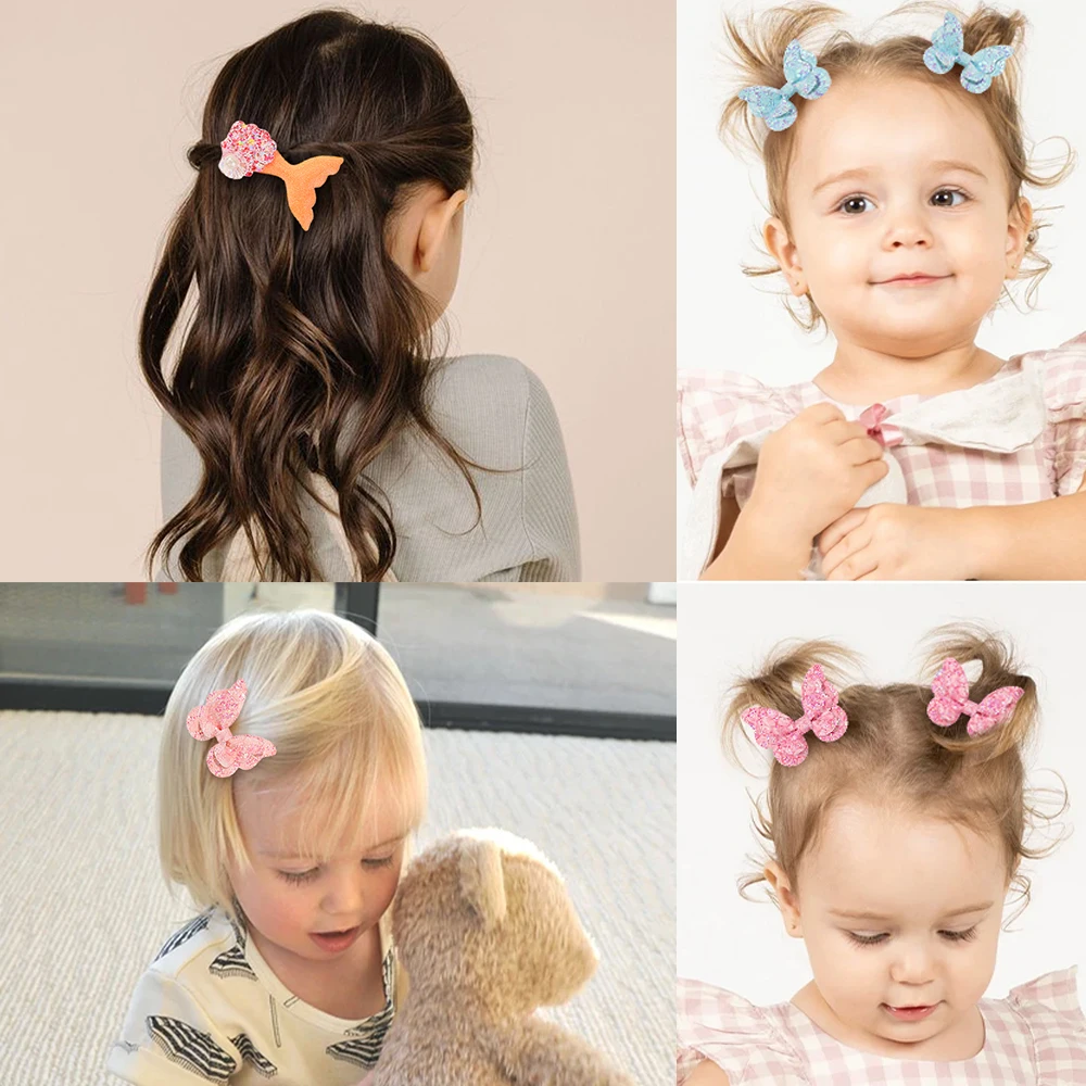 4pcs/set Girls Sequin Fish Tail Butterfly Hairpins Children Kids BB Hair Clips Barrettes Baby Accessories Hairclip Headwear Gift