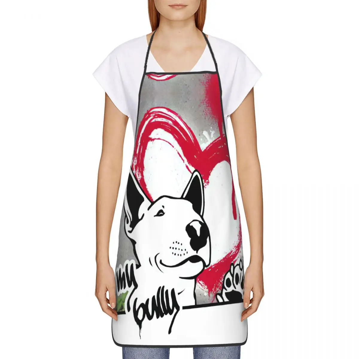 Custom Bib Cute Bull Terrier Dog Aprons Men Women Unisex Adult Chef Cooking Kitchen Puppy Street Art Tablier Cuisine Baking