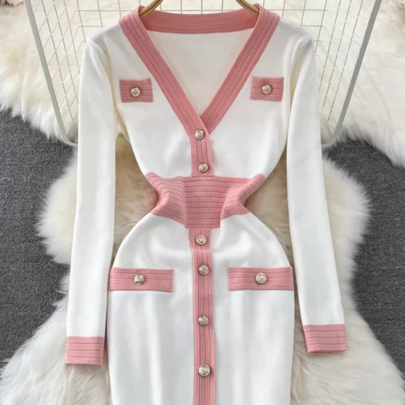 Winter Sweater vestidos feminino Women Vintage Long Sleeve Slim Sexy Bodycon Dress Korean Fashion Casual Robe Femme