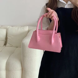 Bolso de mano cuadrado pequeño para mujer, bandolera de hombro Simple, Color sólido, rosa, a la moda, nuevo