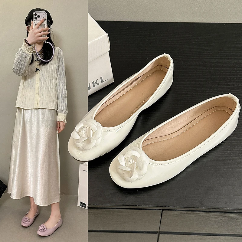 Fashion Flower Single Shoes Autumn New Square Toe Shallow Mouth Slip-on Non-Slip Low-Top Shoes image 5