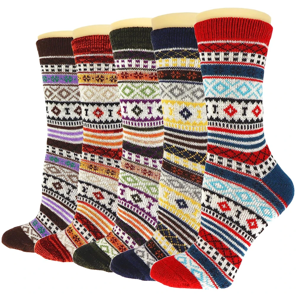 5 Pairs Men Wool Socks Retro Classical Thick Thermal Hiking Winter Warm Boot Heavy Soft Cozy Socks for Cold Weather