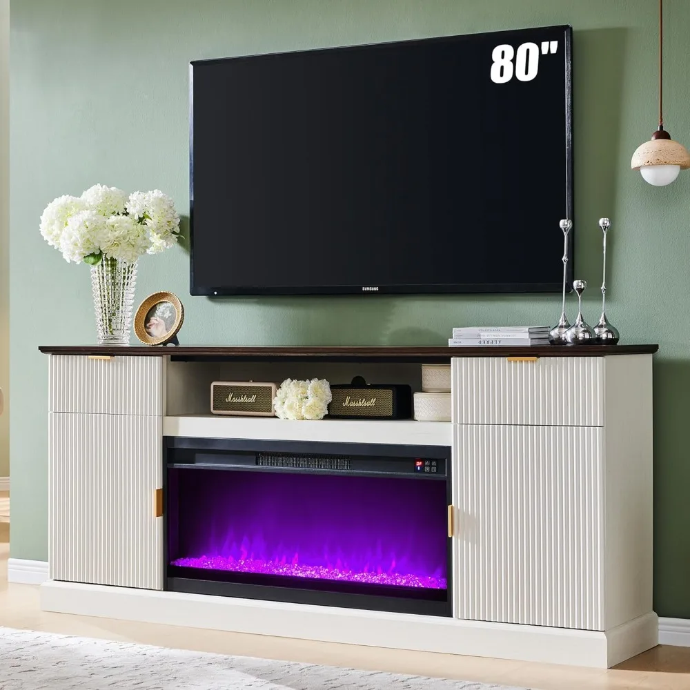 

TV Stand for TVs Up to 80 inch, Modern Entertainment Center with 36 Electric Fireplace, Wood Media Console