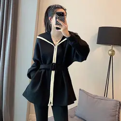 2023 New Spring and Autumn Fashion Simple and Elegant Temperament Polo Collar Waist Show Thin Panel Contrast Color Women's Coat