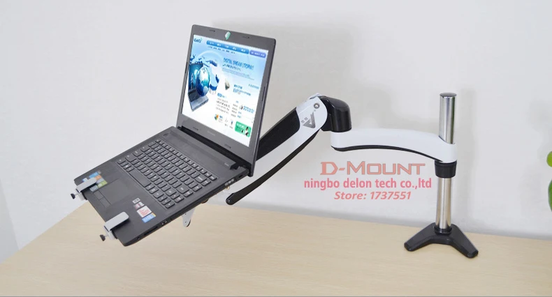 DL-GM112-LP1 full motion aluminum air press gas spring dual arm laptop desktop Mount swivel grommet hole clamp notebook tray