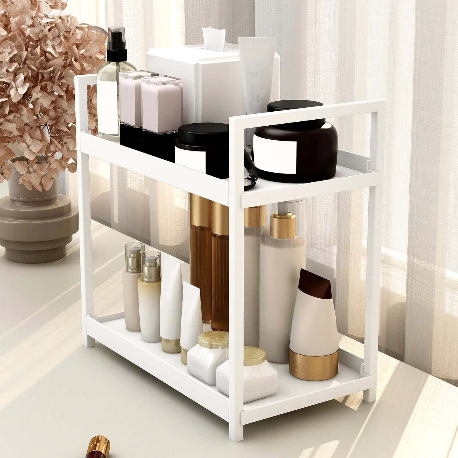 Double Storage Rack Desktop Kitchen Organizer Bathroom Countertop Perfume Cosmetics Shelf