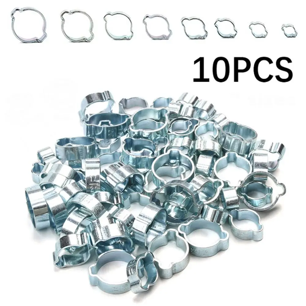 10Pcs Durable Double Ears Hose Clamp Worm Drive Assortment Kit Pipe Clip Zinc Plated Fixed Pipe Hoop Fuel Tube Water Pipe