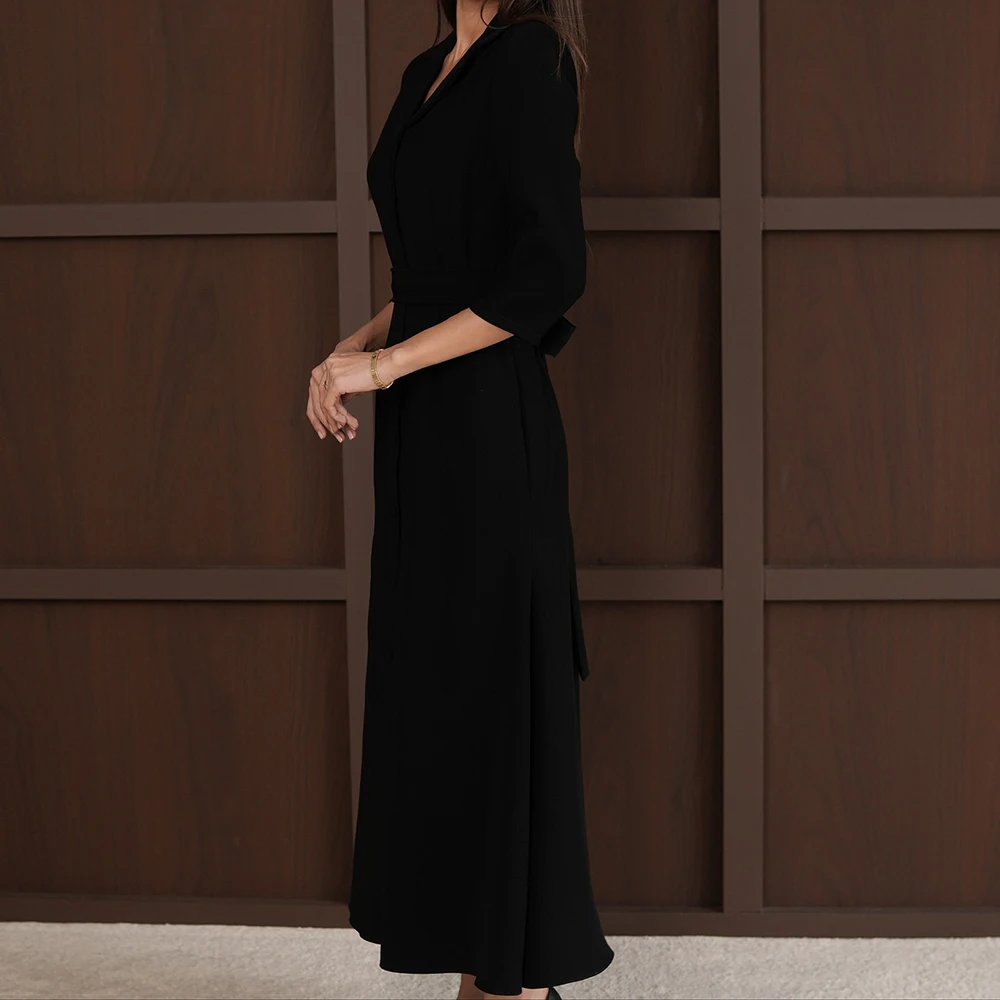 فساتين سهرة مخصصة على شكل حرف a بطول الكاحل ورقبة على شكل حرف V وأكمام ثلاثة أرباع فستان حفلات بسيط على الموضة ثنيات كاجوال للحفلات