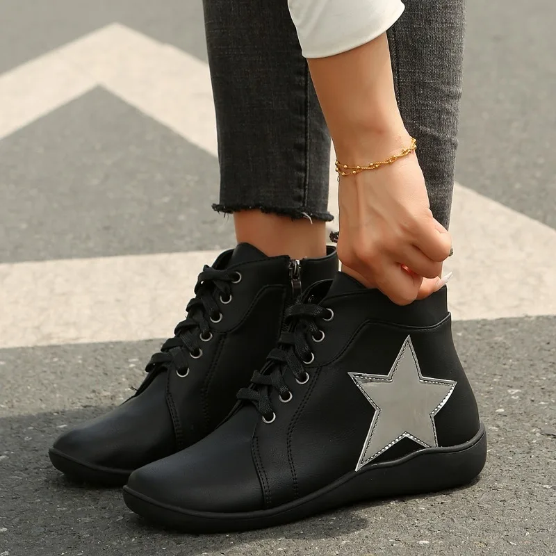 

Brand Women Snow Ankle Boots Casual Flats Shoes Sneakers Fashion 2024 Autumn Winter New Sport Shoes Comfort Walking