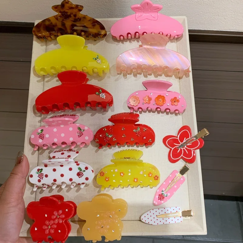 Sweet Polka Dot  Acetate Hair Claw Clips Colorful Rhinestone Floral Large Medium Shark Clips for Women Girls Hair Accessories