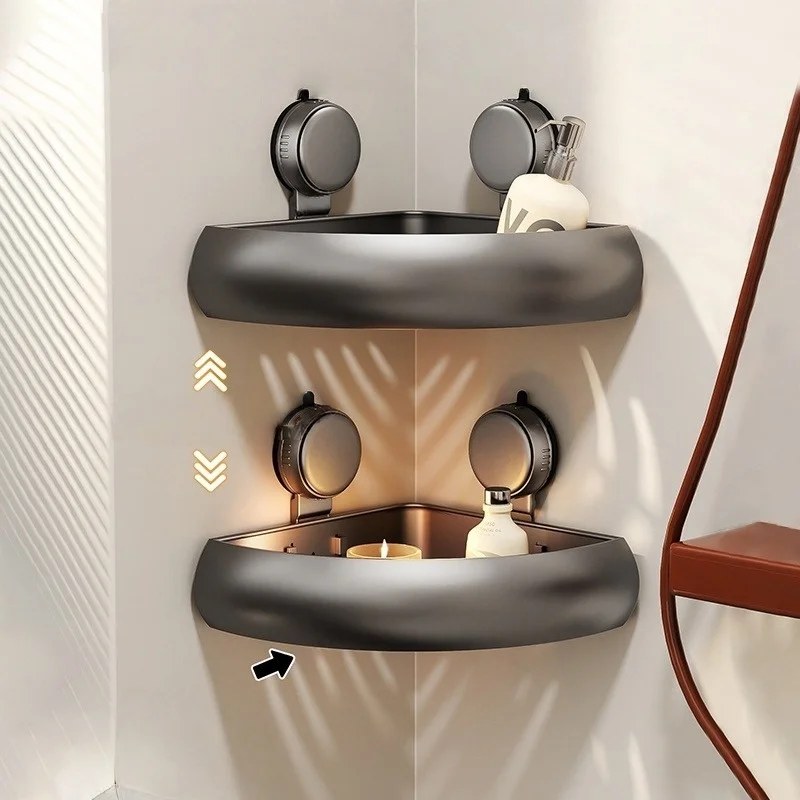 Suction Cup Bathroom Organizer Wall Mounted Toilet Triangle Basket Corner Bathroom Shelf No Drilling Required Storage Rack