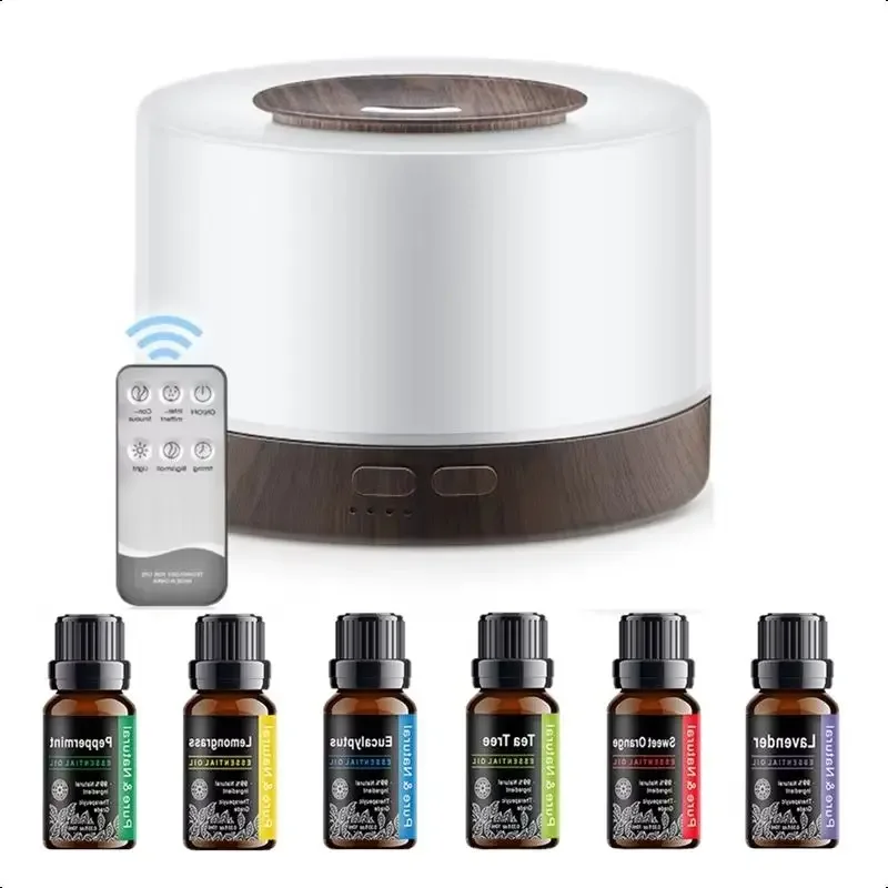 

Семейный диффузор для ароматерапии под дерево, 550 мл: пульт дистанционного управления, 7 светодиодных ламп настроения + 6 масел для домашнего здоровья