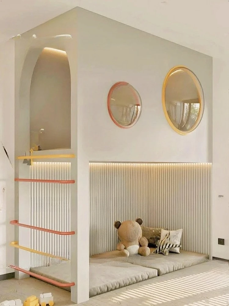 Rumah bermain anak, anak laki-laki dan perempuan naik turun tempat tidur, tempat tidur tinggi dan rendah dari kayu solid, model tangga, tempat tidur planet.