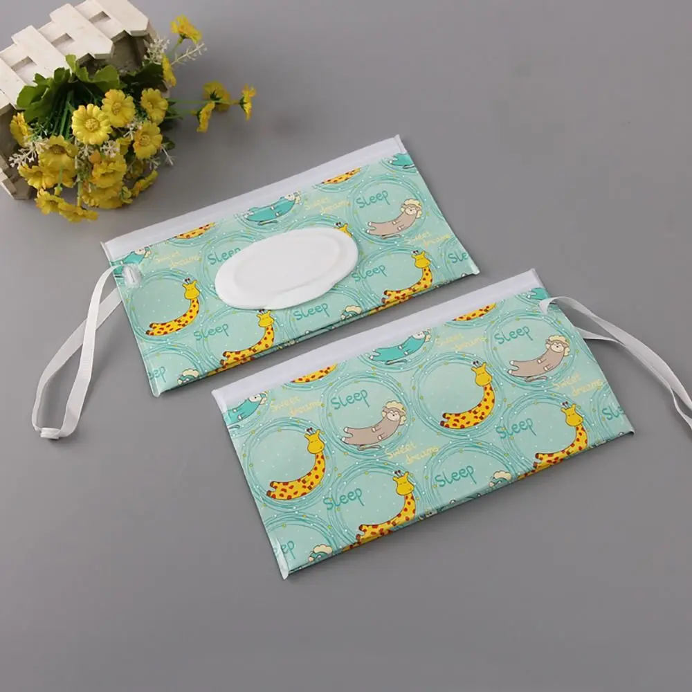 Cute Baby Wet Wipe Pouch Wipes Holder Case Flip Cover Snap-Strap Reusable Refillable Wet Wipe Bag Outdoor Useful Tissue Box