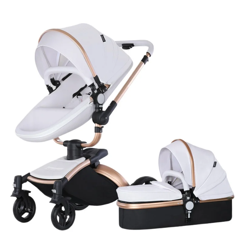 Luxury Baby Stroller 2in1,PU leather carriage,High Landscape Strolle, Folding strollers,Eggshell Newborn baby pram kinderwagen