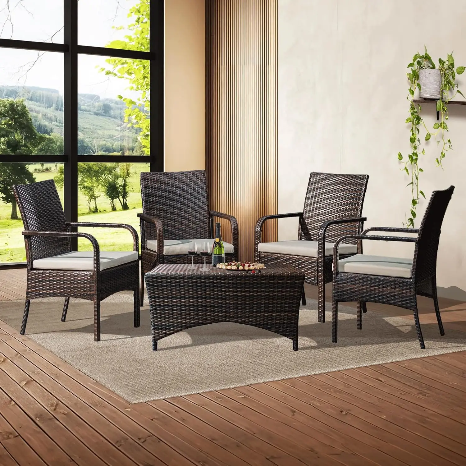 

Wicker Outdoor Dining Chairs Set of 4, 400Ibs Capacity Patio Furniture Set, Powder Coated Steel Frame & Removable Seat Cushion