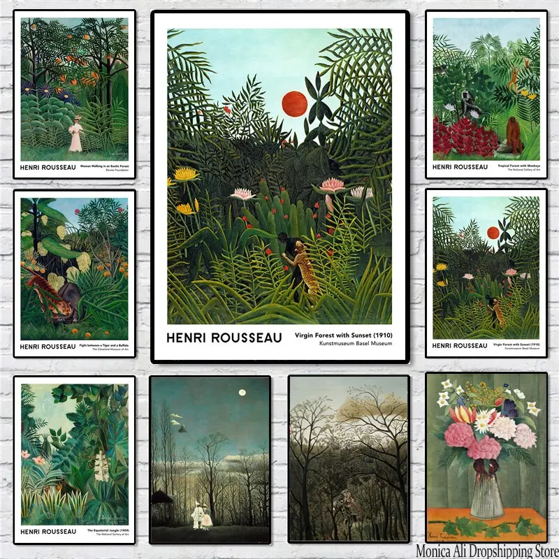 Henri Rousseau Nordic Exotic Jungle Canvas Wall Art  Vintage Forest Poster for Living Room Decor