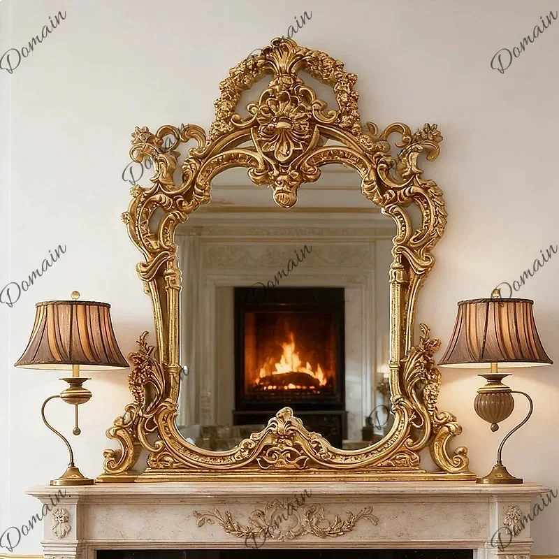 A81 French Baroque Carved Wall Mirror Luxury European Vintage Dressing Mirror For Living Room Bathroom Decor