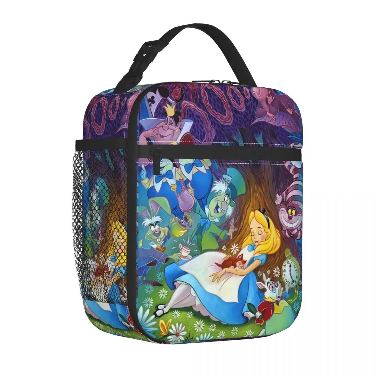 Custom Cheshire Cat Cartoon Alice In Wonderland Lunch Bag Insulated Lunch Box for Work Office Picnic Food Portable Tote Bags