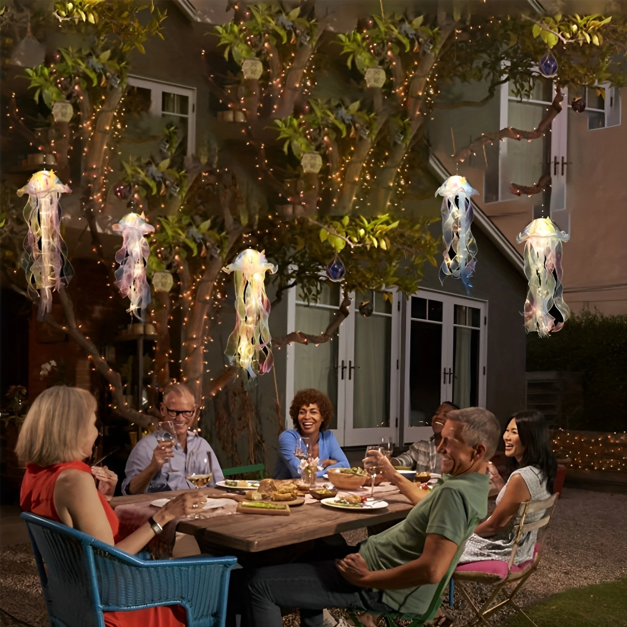 1 PC Creative LED แมงกะพรุนโคมระย้าแบตเตอรี่ Hand-ทอริบบิ้นลูกปัดสวนกลางแจ้งตกแต่งห้องนอน PARTY Photo PROP