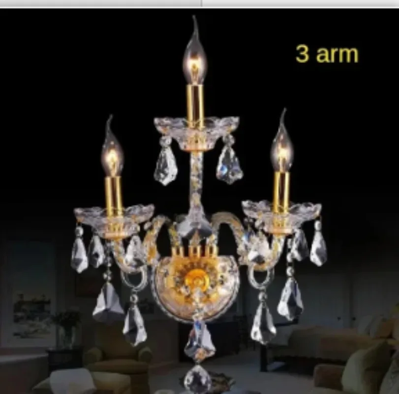 Clear Crystal Home Golden Chandeliers Multi 4/6/8/10/15/18 Arms Optional Lustres De Cristal Chandelier Wall Lamp LED E14 Lustre
