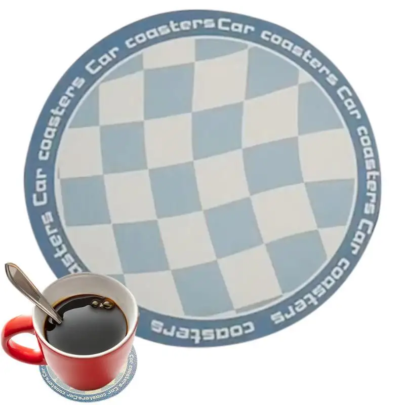 Car Coasters For Cup Holders Checkerboard Drink Mat For Car Vehicle Interior Accessories Mats For Women Lady Girl To Keep