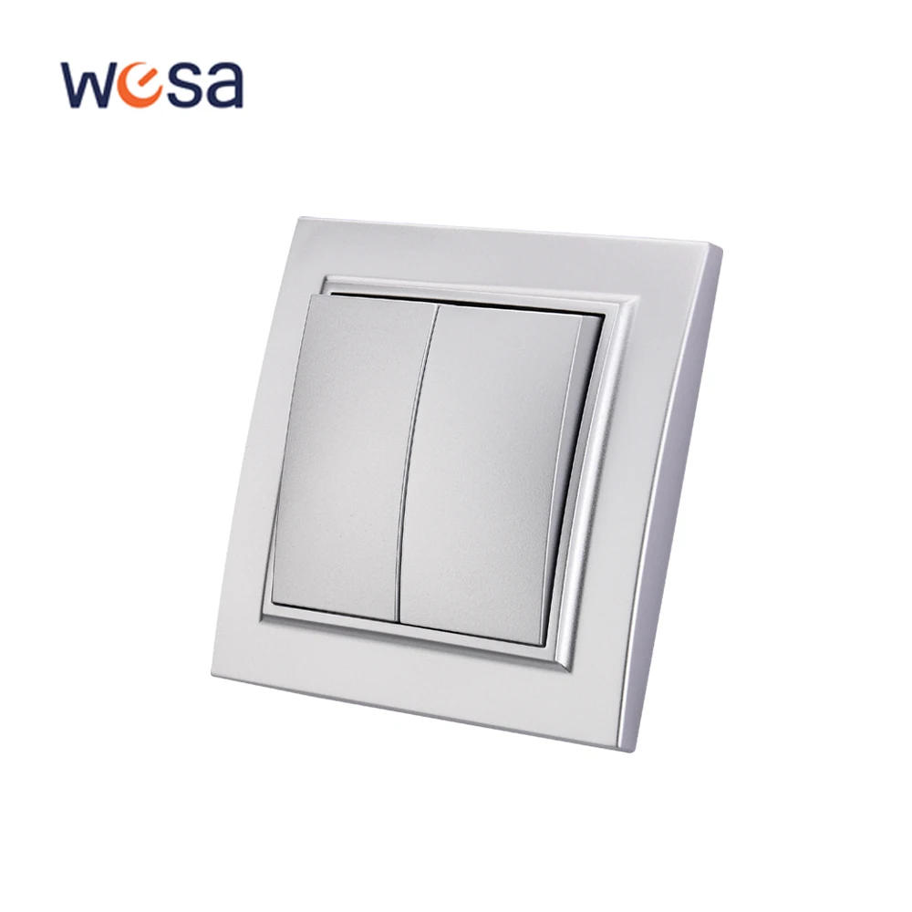 

WESA Silvery Frosted Light Wall Switch Flame retardant Plastic Panel EU Standard Button 2 Gang 1 Way Wall Rocker Switch On / Off