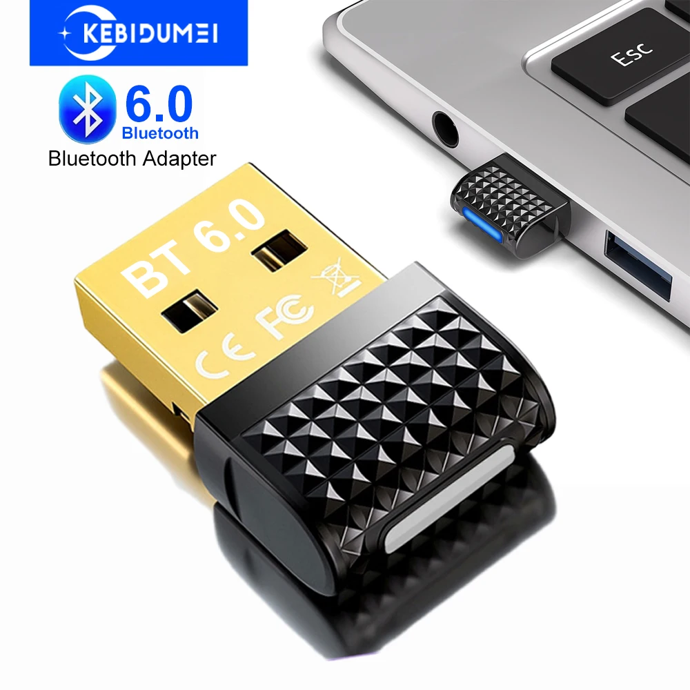 Bluetooth 6.0 Adapter Wireless Audio Transmitter Receiver USB Dongle for Car Headphone Speaker Windows 8.1/10/11 Driver Free