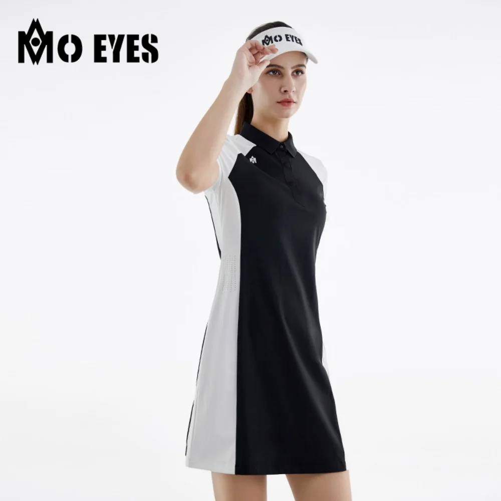 PGM Women Short-Sleeve Golf Polo Shirt Dress Slim Pleated Lady Golf Dress High Waist Anti-empty Skirt Dresses Elastic Sport Wear