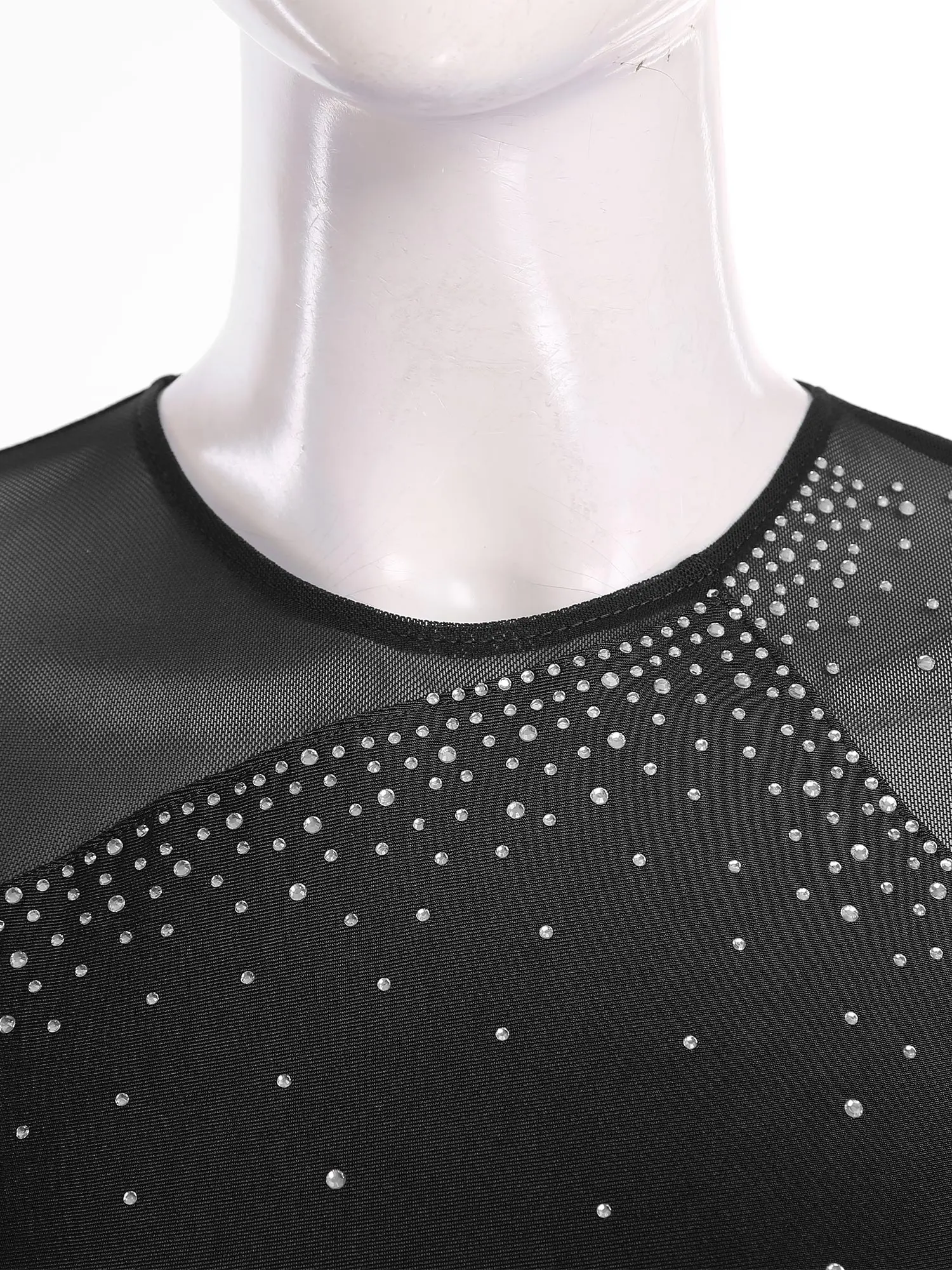 المرأة طويلة الأكمام فستان الباليه الشكل التزلج الملابس لامعة حجر الراين انقطاع الجمباز يوتار شبكة ملابس رقص غنائية #6