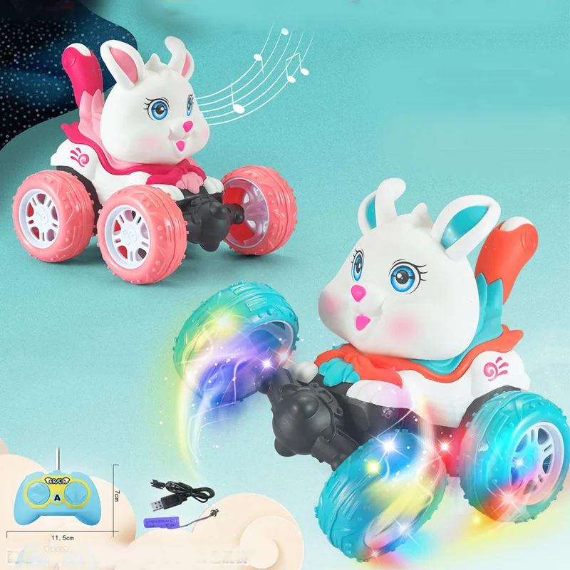 

NEW Rabbit Tumbling Stunt Dancing Rc Car Toy With Music Light Wireless RC 360 Rotating Remote Control Car Toys For Boys Kids