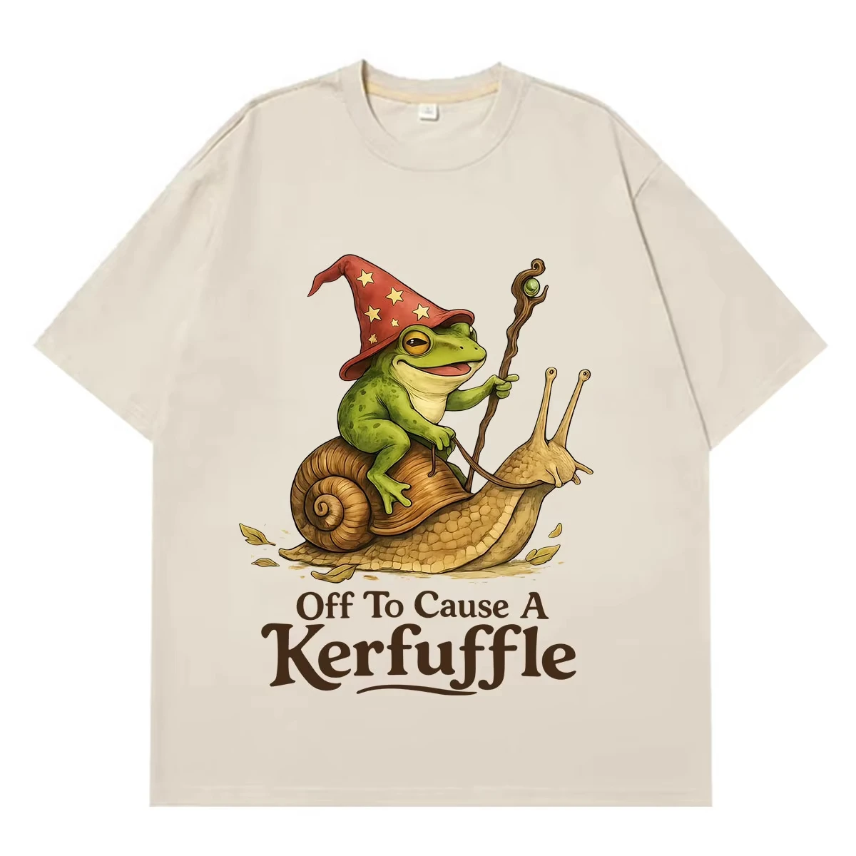 Off To Cause A Kerfuffle Vintage Funny Frog Wizard Meme T-Shirt Men Women Fashion T-shirt Short-sleeved Loose Casual T-shirts