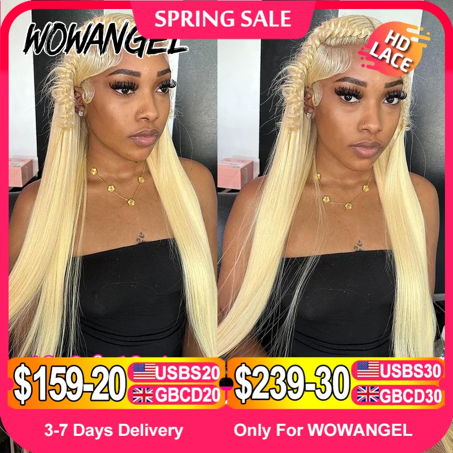 Wow Angel 613 Blonde 13X6 HD Lace Full Frontal Wigs Straight Human Hair Wigs Pre Plucked Deep Parting Brazilian Hair For Women