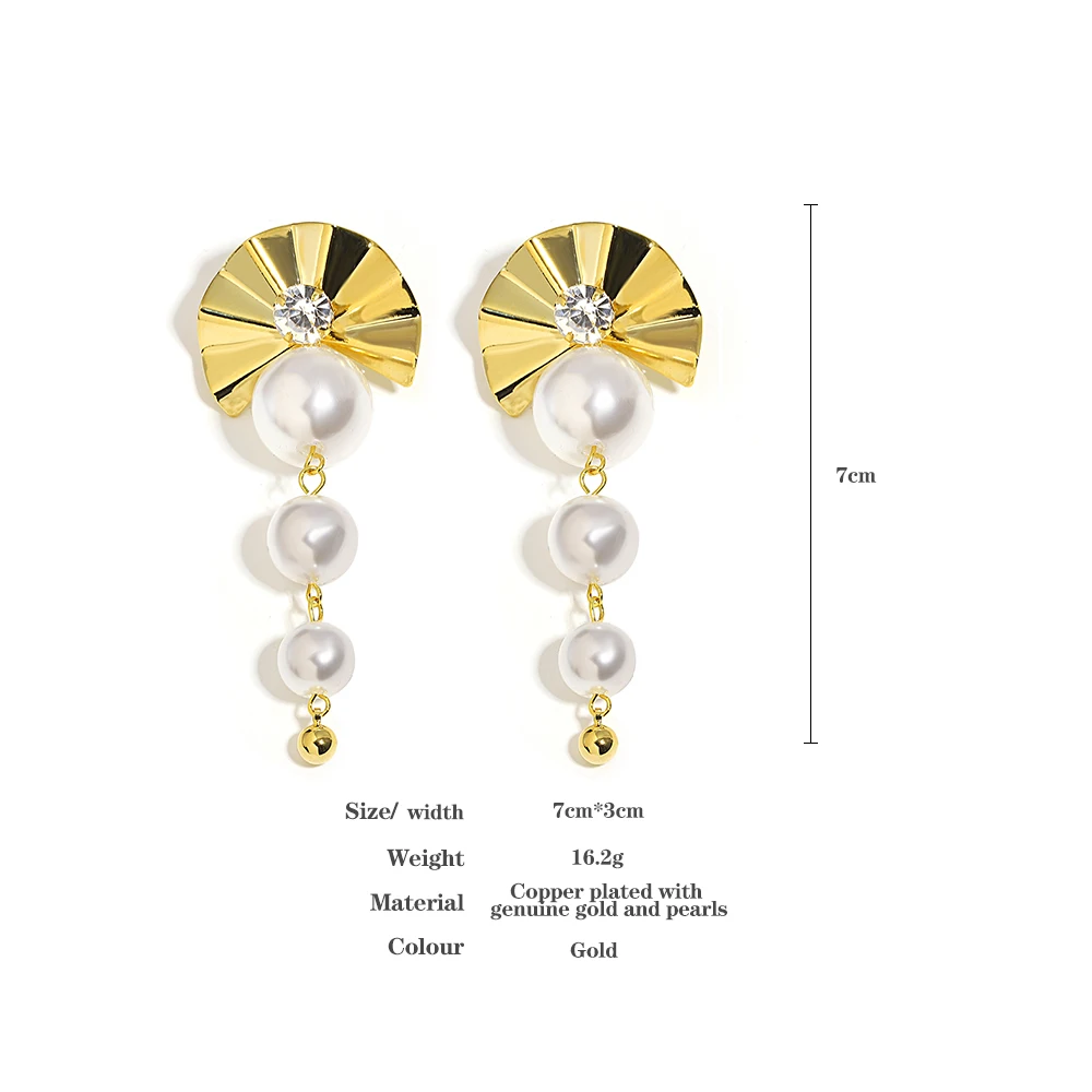 Boucles d'oreilles en forme d'éventail exagérées pour femmes, goutte de perle simulée, bijoux d'oreille de face chics, accessoires de déclaration, Freetry