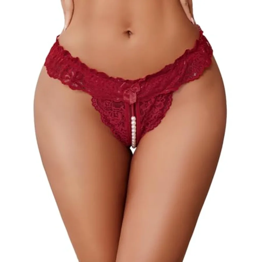 

Women's Panties Lace Underwear Panty Low Waist Thongs with Pearls Ball