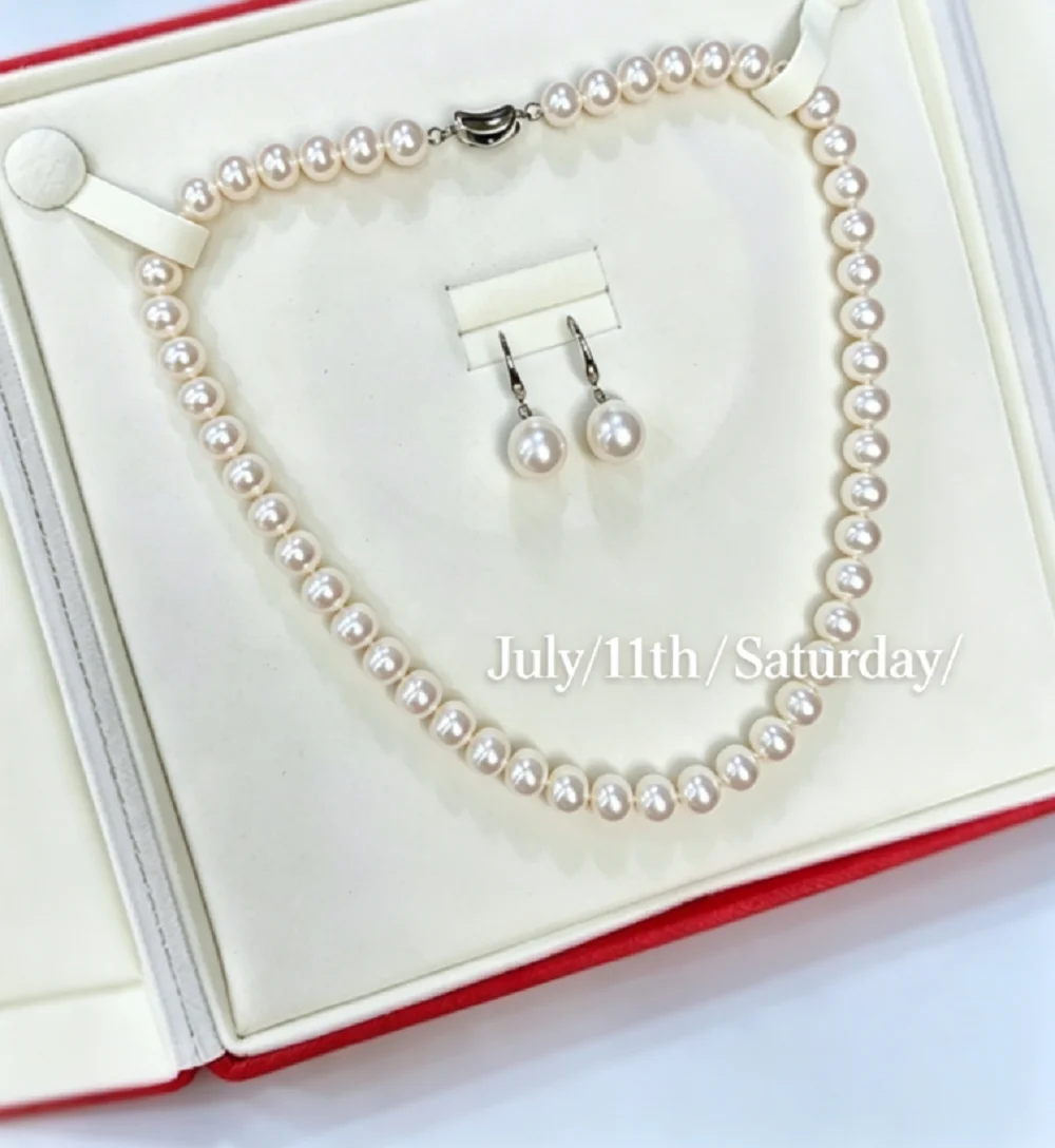 Newly launched/Set AAAA 8-9mm Natural Japanese White Pearl Necklace 18in+Earrings 925s