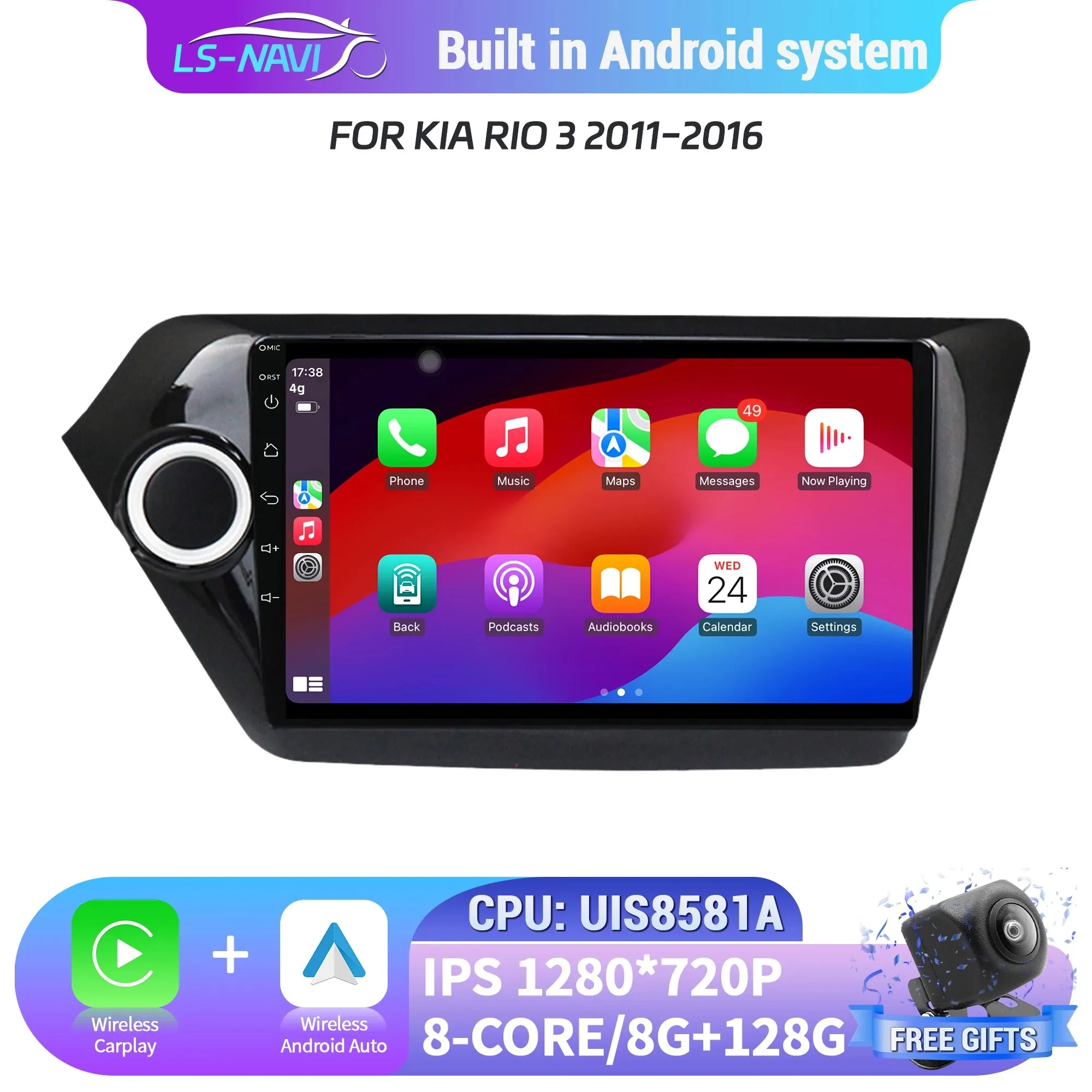 Untuk KIA RIO 3 2011-2016 Android Radio Mobil Sistem Navigasi Multimedia CarPlay Nirkabel Layar Sentuh Bluetooth Head Unit Stereo