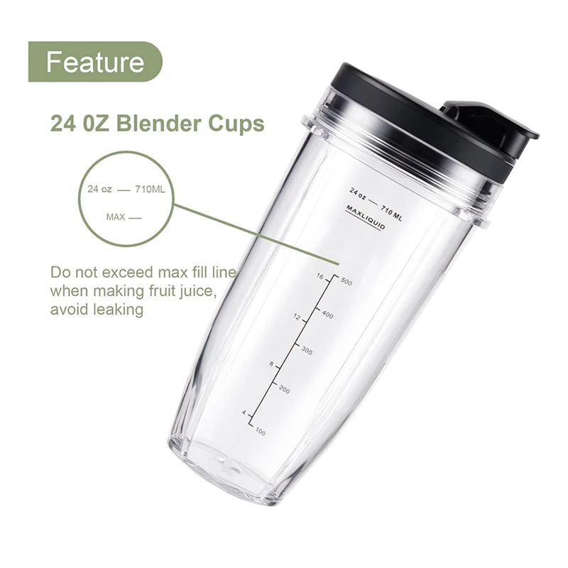 4 Pcs Blender Cups Replacement Parts 24oz with Lids Blender Cups for BL480 BL640 CT680-A46I
