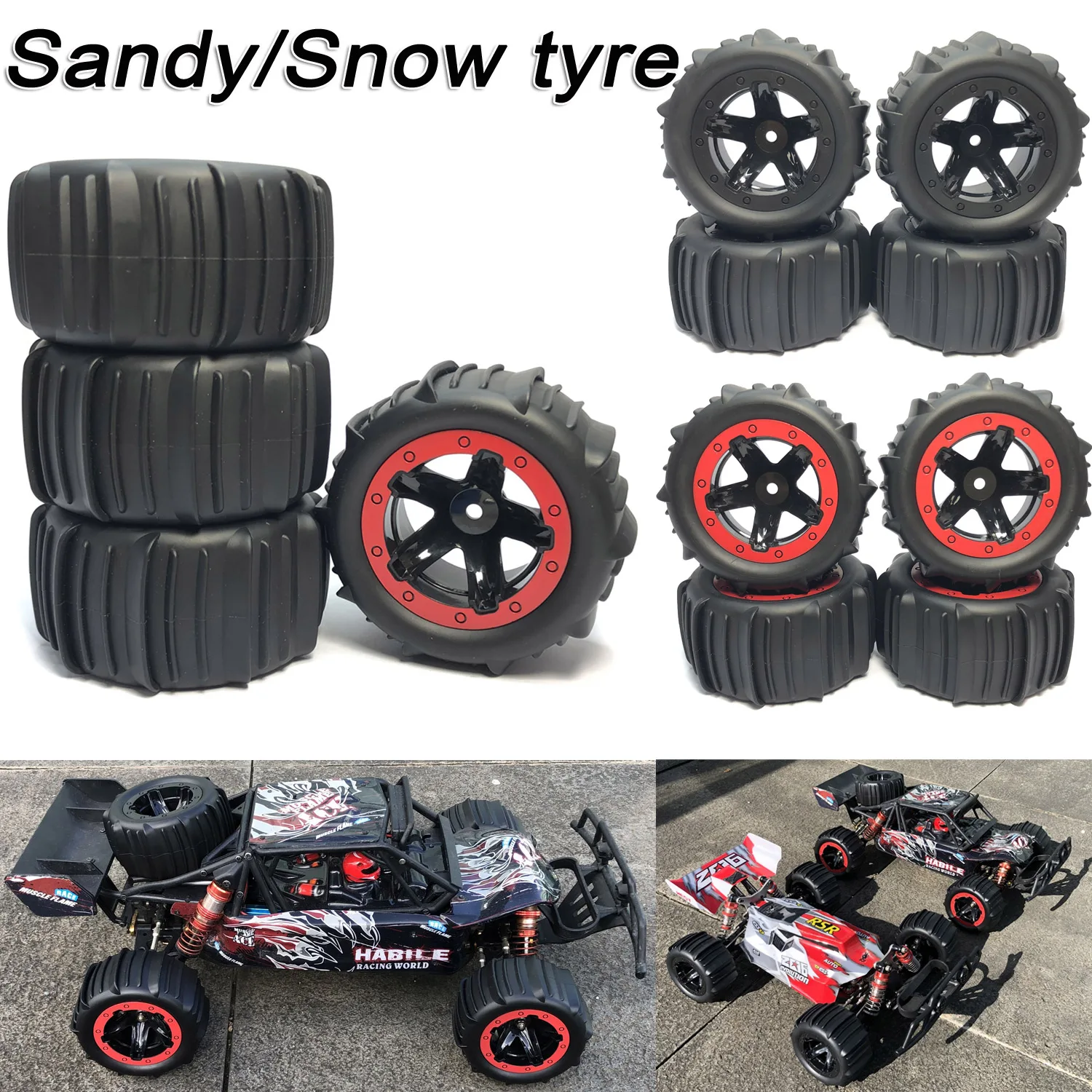 4Pcs 1/16 1/14 1/12 Snow Sand Tires Anti Slip Rubber Tyre for HBX MJX ZWN WPL Off-road Vehicle Smax 1625 Wltoys 144001 124018