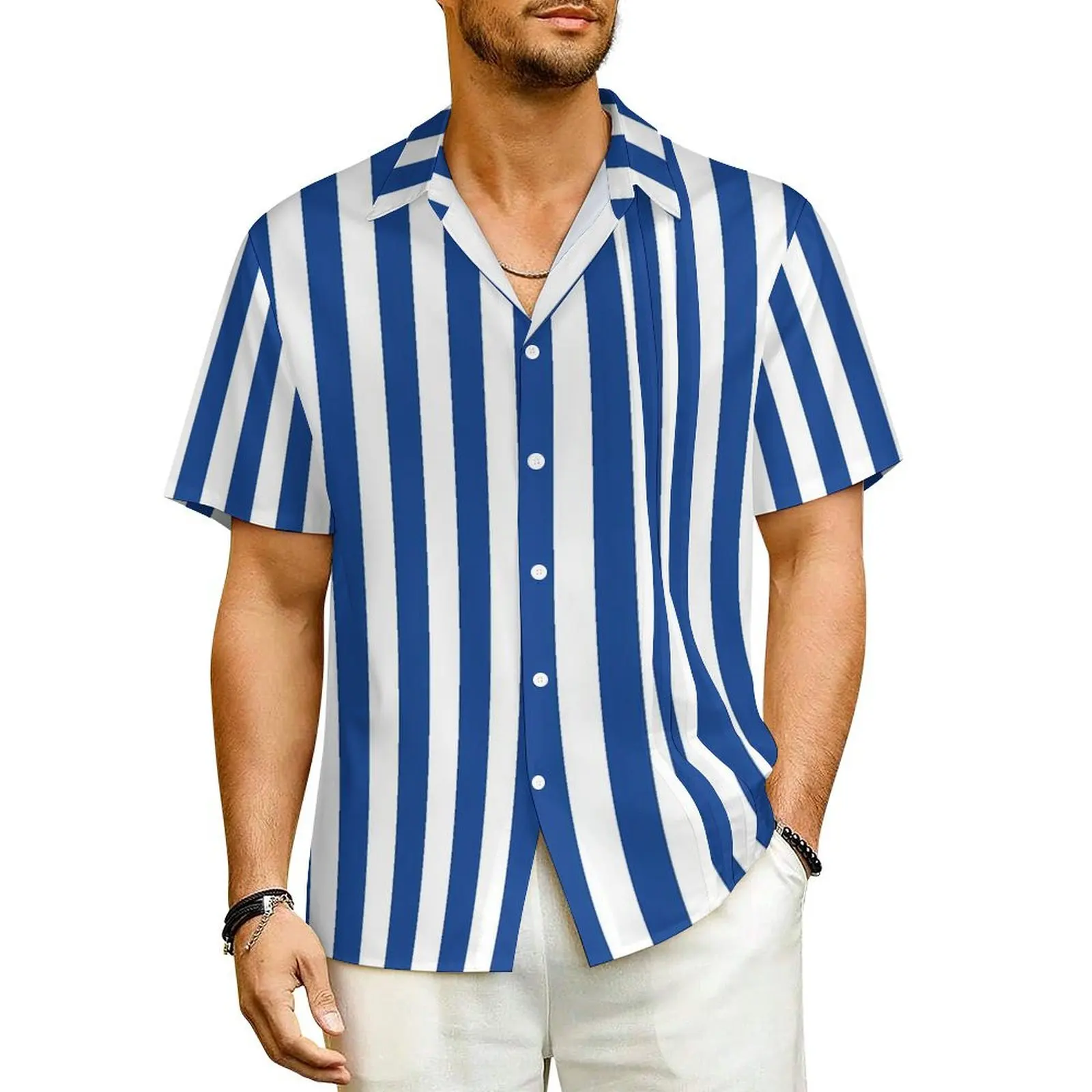 

Blue Stripes Leggings Casual Shirt Elegant Hawaiian Shirts Mens Short Sleeves Beach Streetwear Custom DIY Plus Size 4XL Blouses