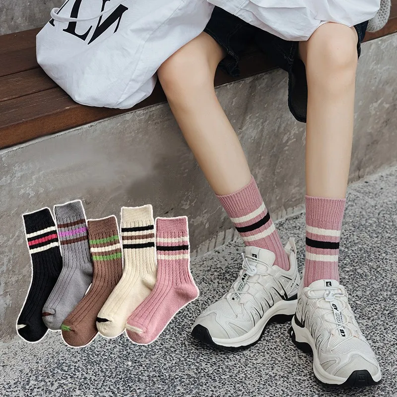 Wenyao Women's Cute Striped Wooden Socks 5 pairs of socks/Silk Socks