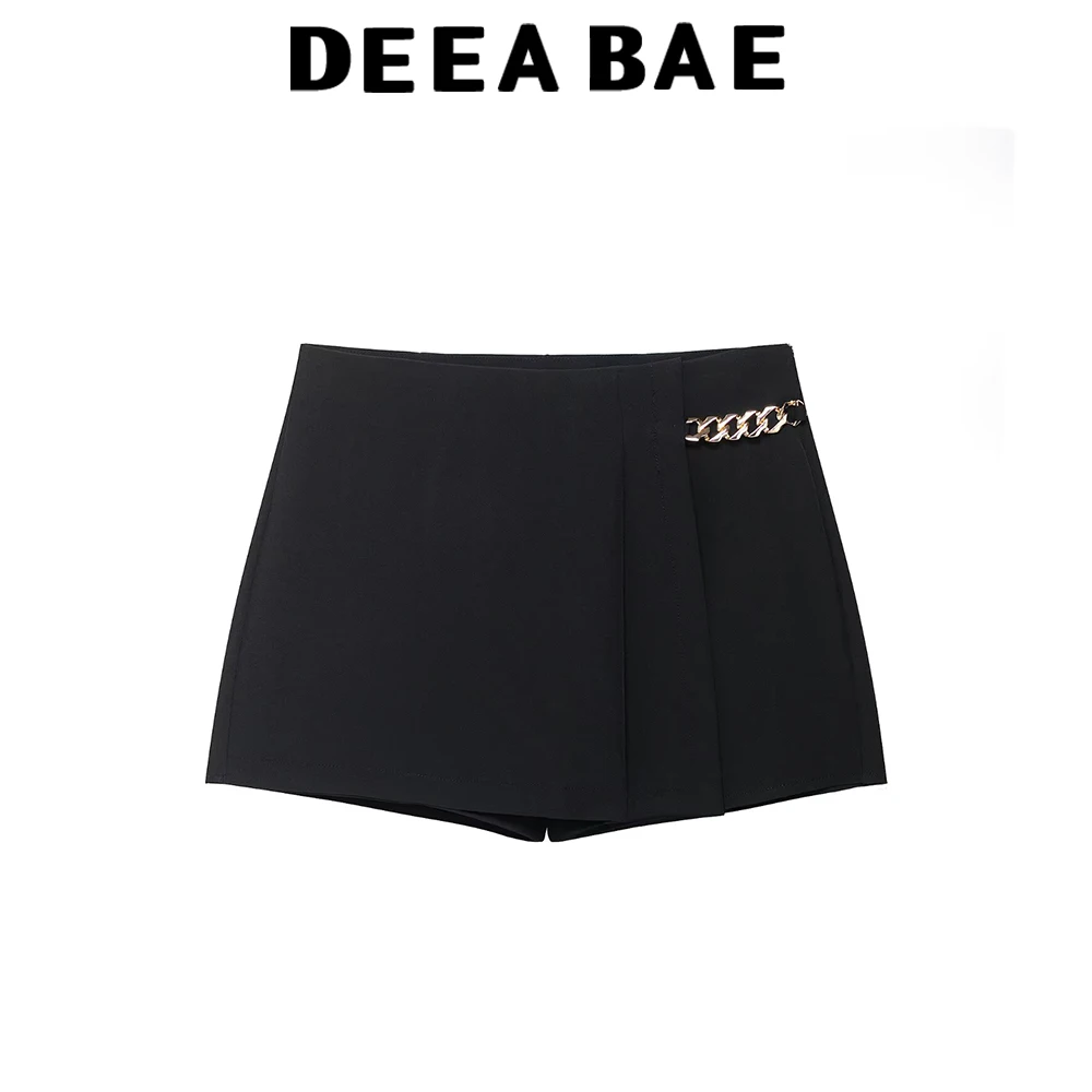 DEEABAE 2025 herfst nieuwe gepersonaliseerde modieuze afslankende hoge taille losse ketting brede geplooide casual shorts voor dames