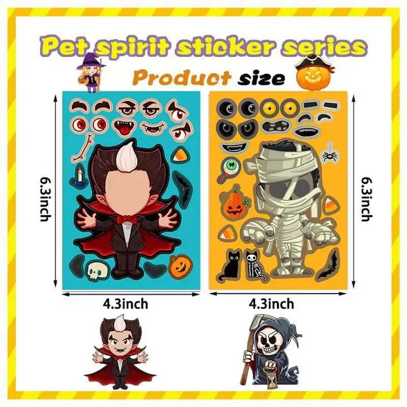 8/16Sheets Halloween Make a Face Puzzle Sticker Kids Party Favors Gift Toy DIY Pumpkin Ghost Assemble Jigsaw Educational Game
