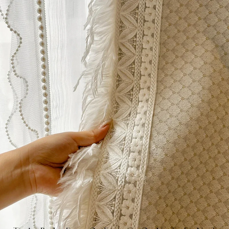 Custom Size Pattern French Romantic Glossy Jacquard Feather Lace Luxurycurtains for Living Room Bedroom Dining Blackout Tulle
