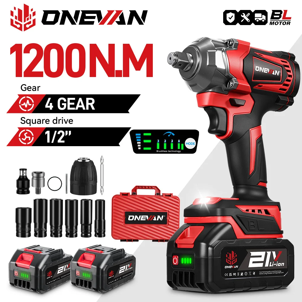 Image of ONEVAN 1200N.M Bürstenloser elektrischer Schlagschrauber 1/2 Zoll Akkuschrauber Schraubenschlüssel Elektrowerkzeug für Makita 18V Akku Pin