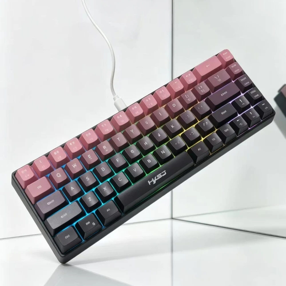RGB Wired Gaming Keyboard with Backlit key board teclados gamer 70% pc de ordenador clavier keyboards Teclado rosa 68 Key pink