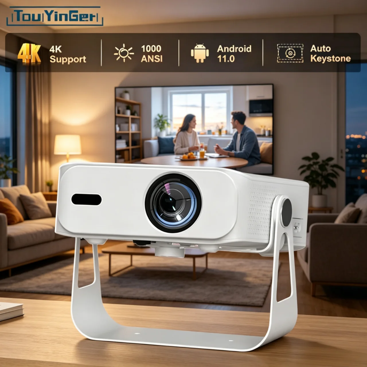 

Touyinger L9W Ultra Portable Full HD Ultra Mini Projector with PTZ Video Android Intelligent Autofocus and Keystone Correction